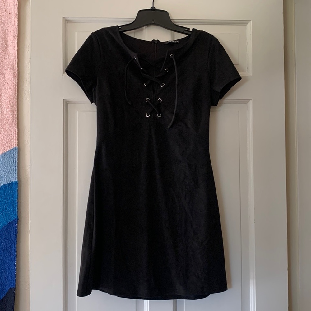 Short black suede dress